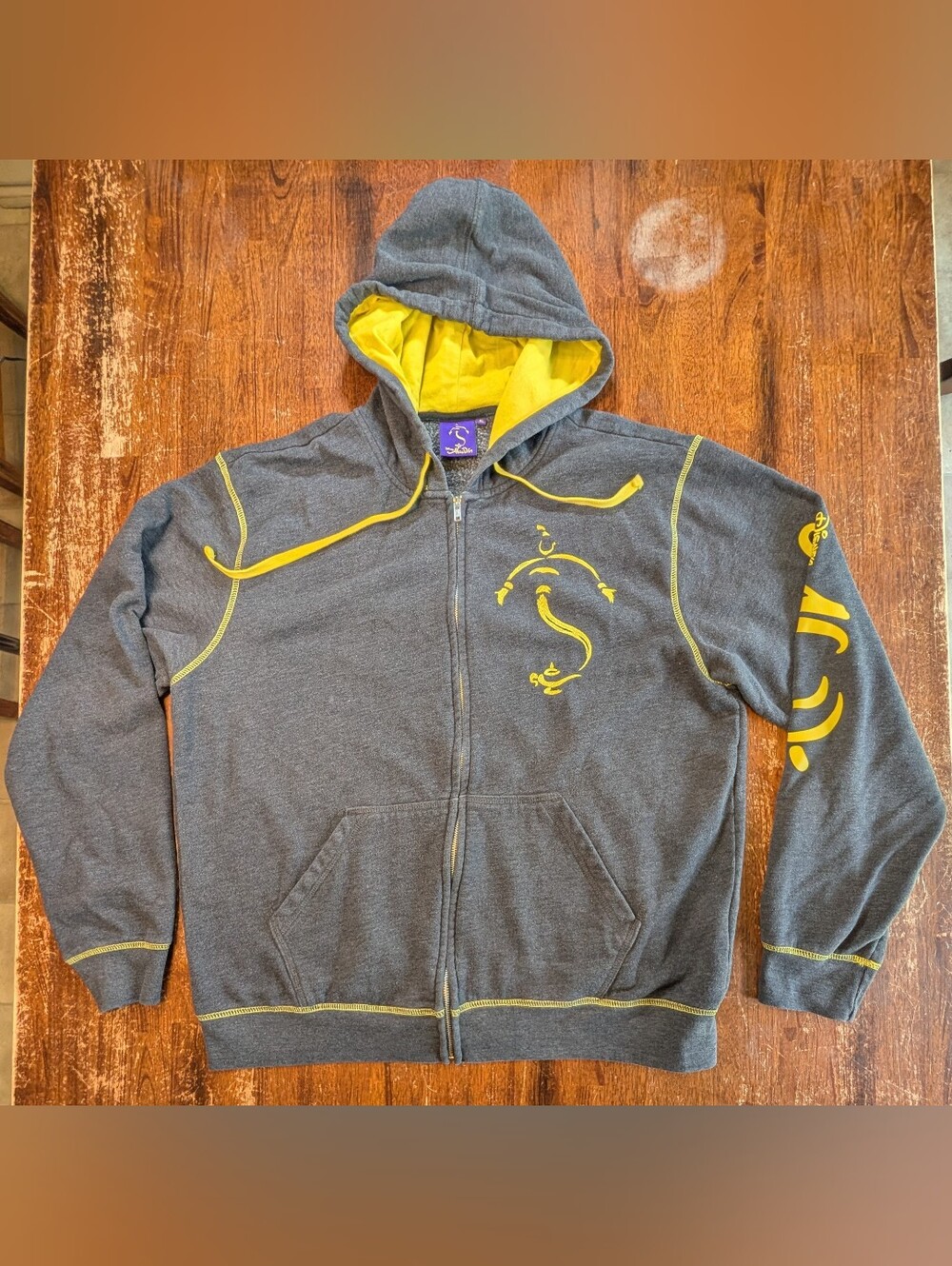 Disney Broadway Aladdin Hoodie Unisex XL Charcoal Embroidered Genie Sweatshirt